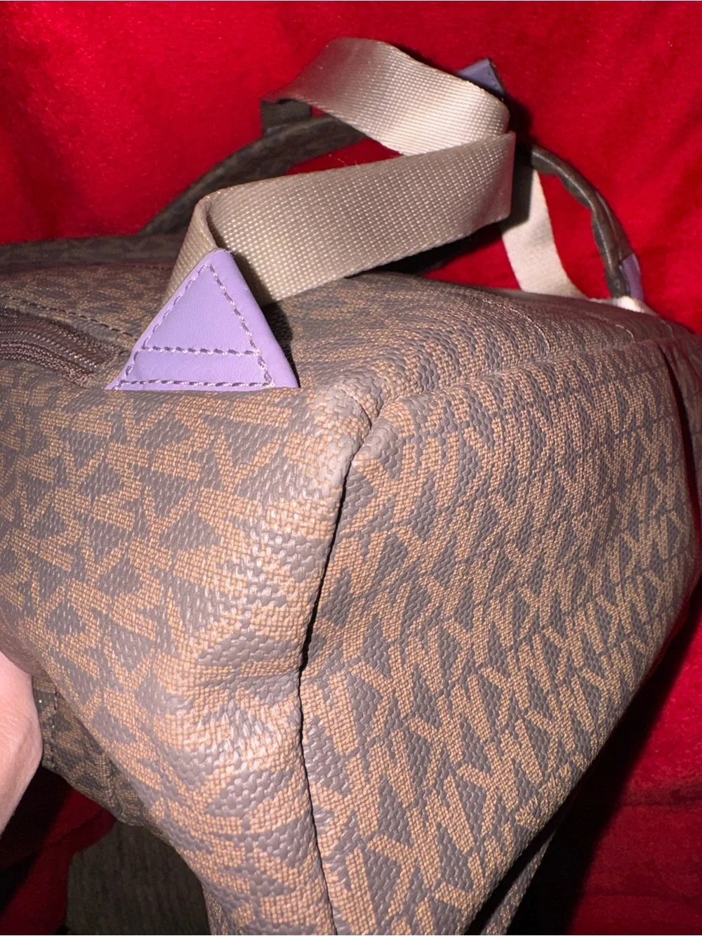 Michael Kors Brown Monogram Chain-Accent Backpack